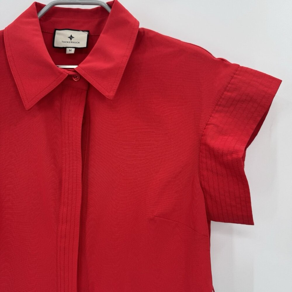 Tuckernuck Red Chloe Midi Dress sz M A-Line Collared Button Down **NO BELT** - Picture 2 of 9